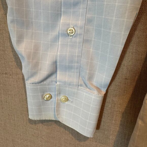 Brooks Brothers Non-Iron Supima Cotton Dress Shirt Blue Windowpane 16.5 34/35 - Picture 4 of 8